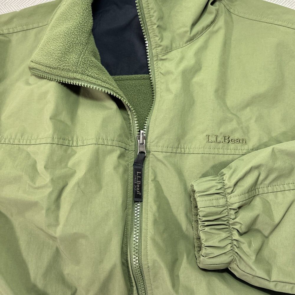 LL Bean Bomber Jacket Men's L‎ Reg Reversible Coat Full Zip Green OXV63